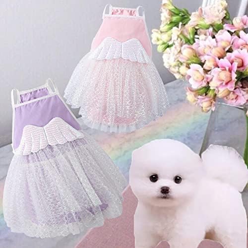 2 יחידות גור רך כותנה אפוד חצאית עם חמוד כנפי מבריק נסיכת שמלת עבור קטן בינוני כלבים מסיבת יום