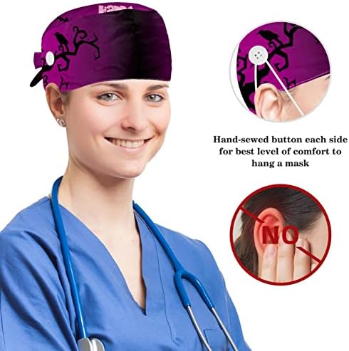 רפואי כובעי מתכוונן עבודה כובע עם כפתורים וקשת שיער פצפוץ ליל כל הקדושים אדום גלגל העין