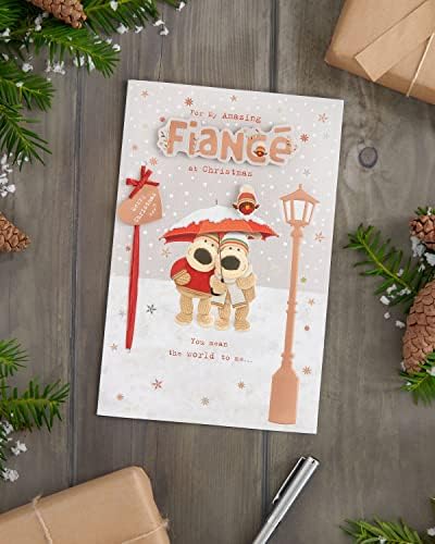 כרטיס חג המולד של ארוסת Boofle עם מעטפה - זוג עיצוב מתוק ושלג, רב