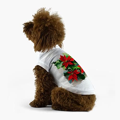חולצת טריקו של כלב פוינסטיה - חולצת כלבי פרחים - בגדי כלבי אמנות - לבן, ל