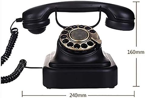 טלפון רטרו PDGJG, חיוג סיבוב טלפון רטרו פעמון מתכת מיושן, פונקציית טלפון כבלית לבית ועיצוב קלאסי שחור