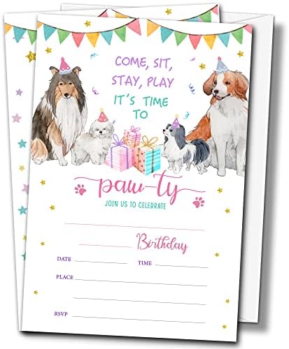 הזמנות למסיבת יום הולדת לכלב בונה עם מעטפות, 4 x6 גורי פוטי כרטיסי הזמנה ליום הולדת, מסיבת סגנון מילוי הזמינות