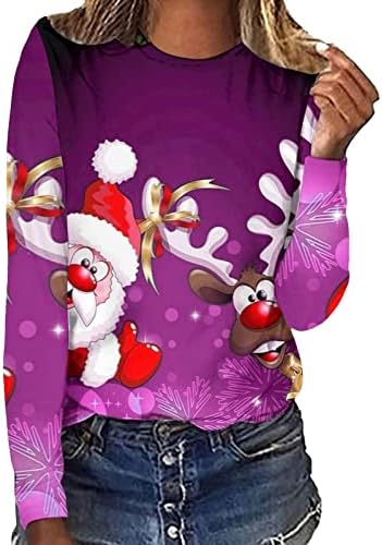 צמרות חג מולד לנשים נוצצות חג המולד עץ עץ חולצות חולצות טקס חולצות שרוול ארוך טוניקה טוניקה מזדמנת חולצת צוואר
