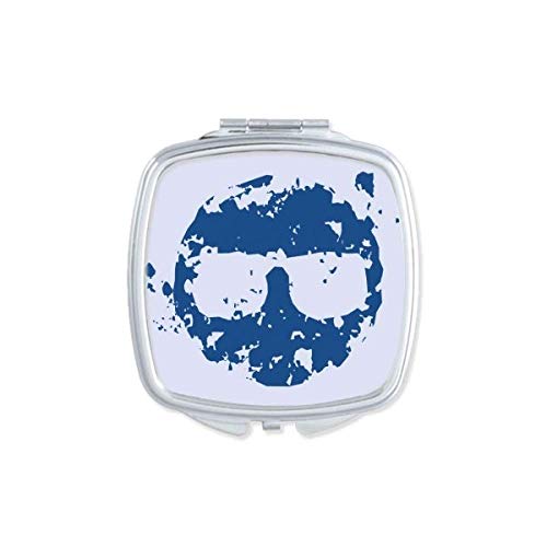 כחול משקפיים עיצוב עגול איור דפוס מראה נייד קומפקטי כיס איפור דו צדדי זכוכית