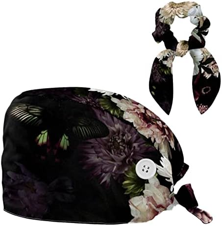 כובעי עבודה עם כפתור ורצועת זיעה, כובעי עבודה מתכווננים עם שיער קשת מקושקשים לנשים, פרחים צבעוניים