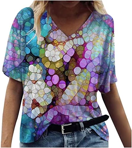 נשים קיץ חולצות מתגנדר מקרית טרנדי 2023 קיץ חולצות עם צווארון קצר שרוול חולצה פרחוני הדפסת