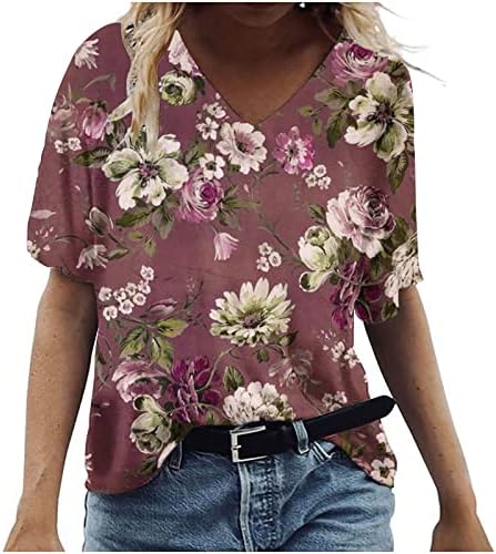 נשים קיץ חולצות, נשים מקרית בתוספת גודל חולצה סניק פרחי הדפסת עם צווארון חולצה רופף קצר שרוול טוניקת