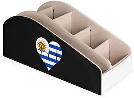 אהבה מחזיק שלט רחוק של פעימות הלב של אורוגוואי עם 6 תאים קופסת אחסון מארגן מרחוק של עור PU למשרד ביתי