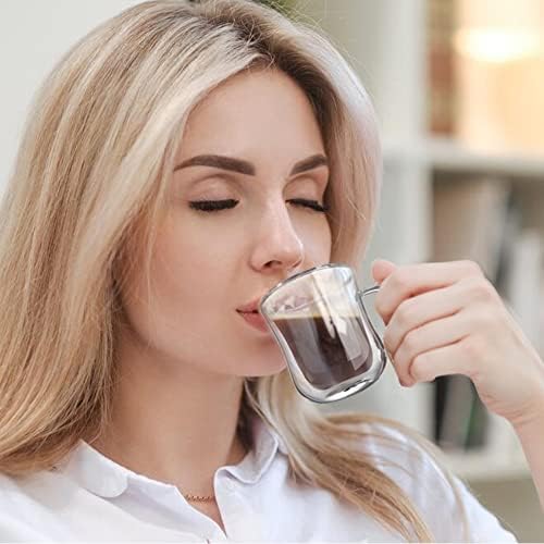 אקו אספרסו כוסות 4 עוז כפול דופן משקפיים קפה ספלי סט של 2, ברור זכוכית קפה כוסות עם ידית, מבודד