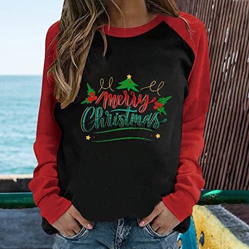 סוודר חג מולד מכוער לנשים שרוול ארוך צווארון כיתוב חג המולד שמח חולצת טוניקה מצחיקה טוניקה