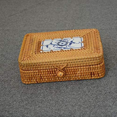 קופסת אחסון ארוגה של פיזארה Rattan עם מכסה תכשיטים בעבודת יד מארגן מעץ לשמשות מתנה לתה מתנה מתנה