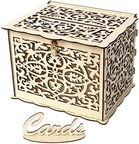 קופסת כרטיסי עץ UQiangy עם קופסאות מסיבות DIY נעילה לחתונה מתנה לחתונה עיצוב בית אחסון שולחן