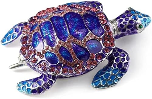 צבי Huansun Rhinesestone צירים תיבת תכשיטים מצולמים ביד מתנה אספנית של בעלי חיים, כחול 2