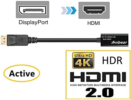 יציאת תצוגה פעילה ANBEAR למתאם HDMI 2.0, תצוגה למתאם HDMI2.0B עבור מחשב /טאבלט מופעל לצג HDMI /טלוויזיה /מקרן,