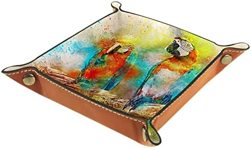 מגש שירות עור Tacameng, ציור אמנות צבעי ציפורים צבעוני, קופסאות אחסון מארגן אחסון שולחן עבודה לשולחן