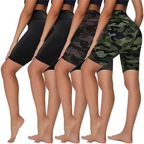 Sundwudu 4 חבילות מכנסי אופנוען לנשים - 8 אינץ 'מותניים לבקרת בטן מכנסיים מקצרים לריצת אתלטי יוגה