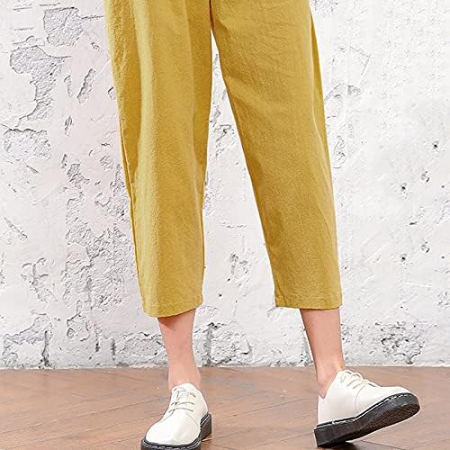 2023 מכנסי פשתן כותנה, הרם מזדמן רגל רחבה פאלאצו קפרי אורך קיץ טרנדי רזה מתאים מכנסיים קצוצים לנשים
