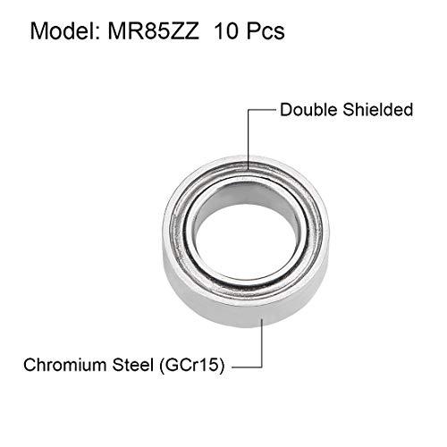 UXCell MR85ZZ מיסבי כדור חריץ עמוק 5 ממ x 8 ממ x 2.5 ממ פלדה כרום מוגנת כפול P6 10 יחידות