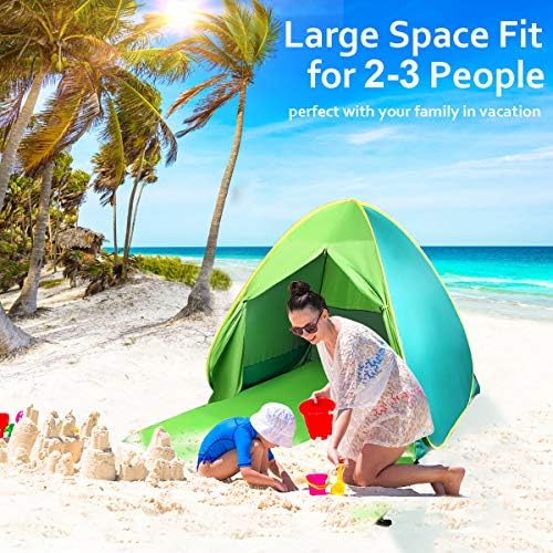אוהל חוף FBSPORT, נייד פופ-אפ חוף גוון שמש מקלט עם הגנה על UV עבור 2-3 אנשים, אוהל חוף קמפינג מטרייה מיידית