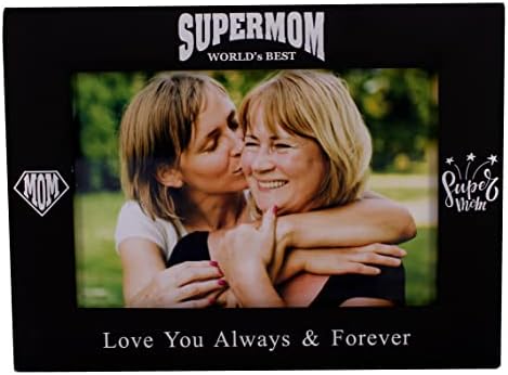 Leadex Supermom Love You תמיד ולנצח מסגרת תמונה מתנה של יום האם, מתכת שחורה חרוטה 4 על 6 אינץ '