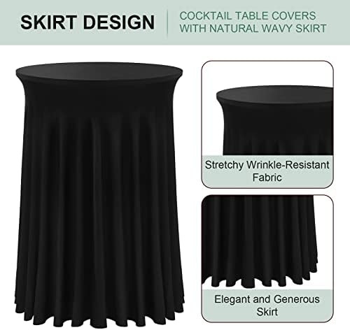 עטיפות שולחן קוקטיילים BDDC - 2 חבילות 32 x 43 שולחן שולחן קוקטייל שחור עם חצאית שולחן עגולה גלי טבע