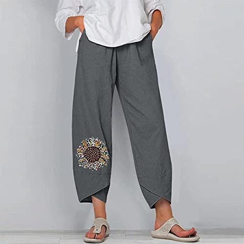 מכנסי פשתן כותנה קפרי נשים לנשים מכנסי קאפרי קיץ מזדמנים עם כיסים מכנסי חוף נוחים בוהו.