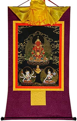 Gandhanra Amitayus, Tibetan Thangka Art Art, Buddhist Thangka Brocade, שטיח בודהה עם גלילה, סוג שחור