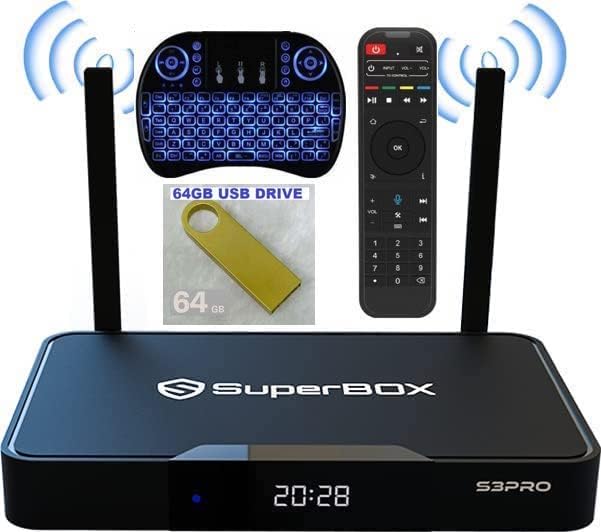 Super Box S3 Pro 2023, S3PRO 1 קול ו -1 מרחוק מקלדת מלאה, 2 כבלי HDMI להחלפת טלוויזיה