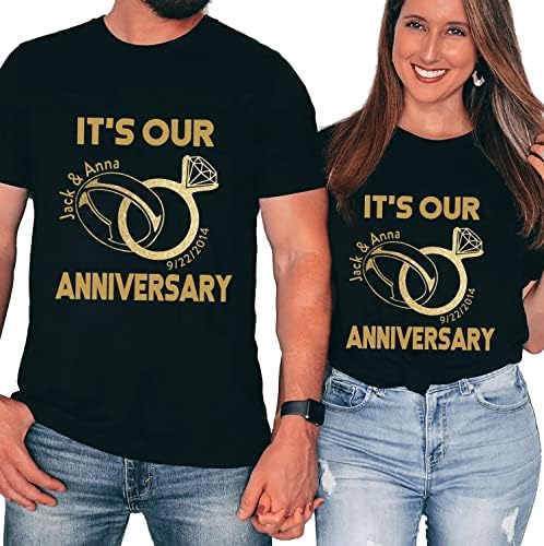 חולצות יום השנה שלנו לזוגות, חולצות יום נישואים בהתאמה אישית לזוגות, חולצות T יום נישואים עבור זוגות