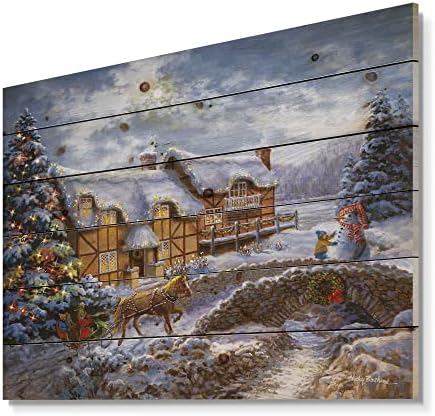 עיצוב Q עץ חג המולד עם סוס ומזחלת פתוחה בנוף חורפי עיצוב קיר עץ מסורתי, אמנות קיר עץ אדום, לוחות קיר עץ רומנטיים