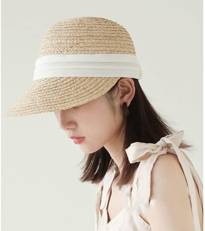 ZSEDP RAFFIA HAT נקבה קיץ קז'ואל חוף פראי כובע שמש כובע קרם הגנה
