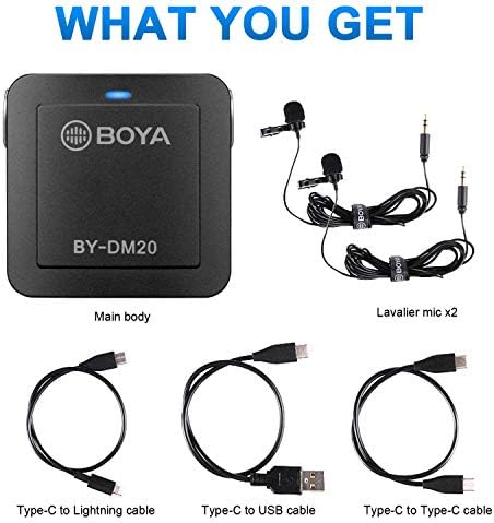 Boya BY-DM20 קומפקטי קומפקטי-ערוץ כפול-ערוץ מיקרופון הקלטת מיקרופון ערכת MONO and Stereo עם IOS Lighnting Andriod