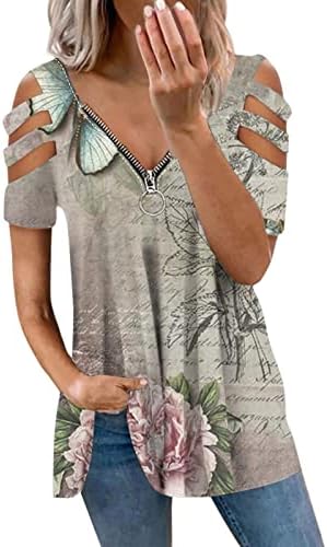 חותכים חולצה לנשים שרוול קצר שרוול קר כתף קר פרחוני פרחוני טוניקה טוניקה חולצה חזה נשים 2023