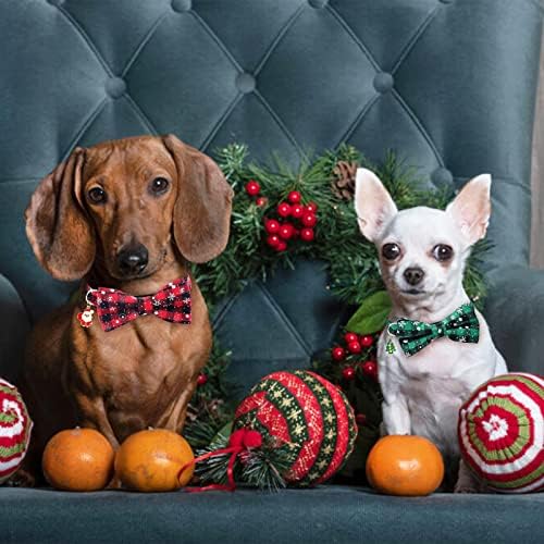 Peclot 2 חבילה צווארון כלבי חג המולד, צווארוני כלבים משובצים באפלו קלאסיים עם עניבת פרפר נשלפת,