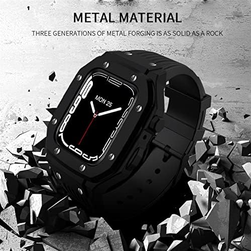 מארז שעון סגסוגת Kavju לסדרת Iwatch Seet Cover עבור Apple Watch 7 6 5 4 44/45 ממ מתכת יוקרה גומי נירוסטה