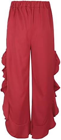 Miashui נשים מכנסיים מזדמנים נשים קטנות בצבע מוצק מזדמן פרע קצה חריץ מכנסי רגל רופפים מכנסיים