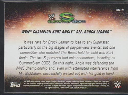 2019 Topps WWE Summerslam Greates Garts and Moments GM-23 8/24/03 האלוף קורט אנגל Def. כרטיס