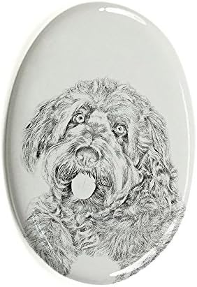 אוטרהאונד, מצבה סגלגלה מאריחי קרמיקה עם תמונה של כלב