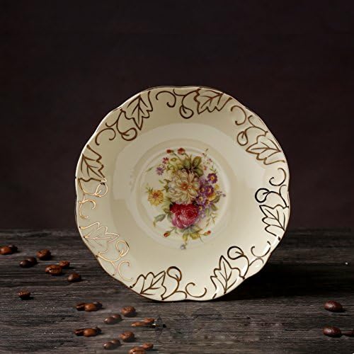 UFENGKE 11 חתיכה יצירתי סט תה יוקרה אירופי, סט קפה קרמיקה של חרסינה שנהב עם מחזיק מתכת, פרח ורד בצבע אדום ולבן,