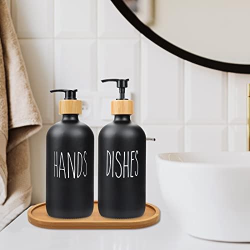 Fantasyon 2 חבילות סבון סבון מזכוכית סט עם מגש עץ סבון ידיים ומתקן סבון כלים סט לעיצוב אמבטיה