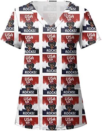 Viyabling 4 ביולי דגל אמריקה דגל אמריקה כפתור שרוול קצר חולצות קז'ואל לנשים חולצות חולצות חולצות קיץ 2023