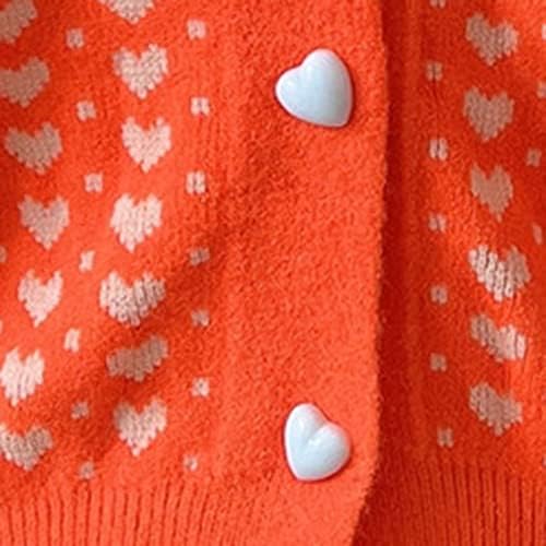 XIPCOKM סוודרים קרדיגן לנשים הדפסת לב נפילה שרוול ארוך כפתור קדמי פתוח כפתור למטה סוודר מעיל סריגים