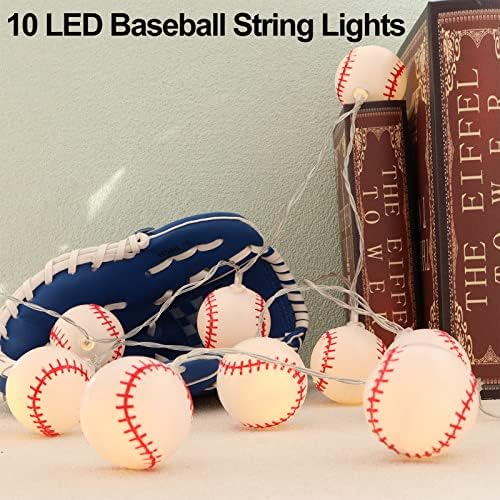 קישוטי בייסבול של Yayfazy אורות מיתר, סוללה המופעלת על 6.5ft 10 אורות תפאורה לחדר ספורט לחדר שינה או מסיבת