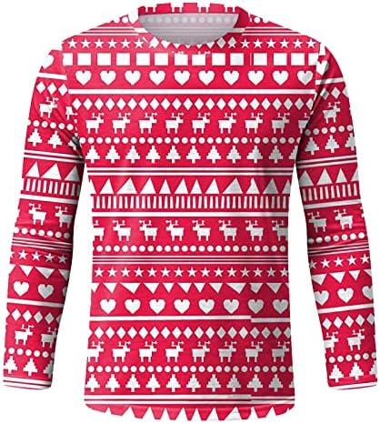 חולצות טריקו של שרוול ארוך של XXBR לחג המולד לגברים, מפלס שלג של איילים חג המולד מדפסים אימון המסיבה