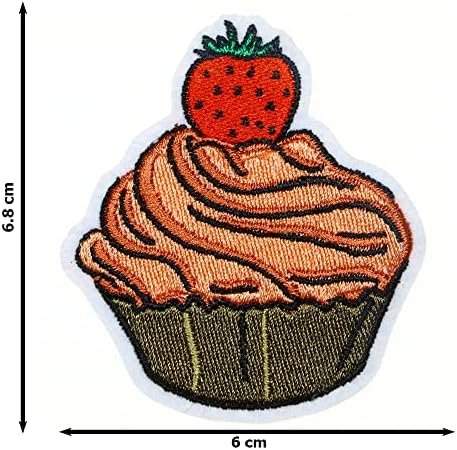 JPT - קאפקייק עם עוגת תות קינוח קינוח ממתקים מצוירים חמודים אפליקציה רקומה ברזל/תפור על טלאים תג לוגו חמוד