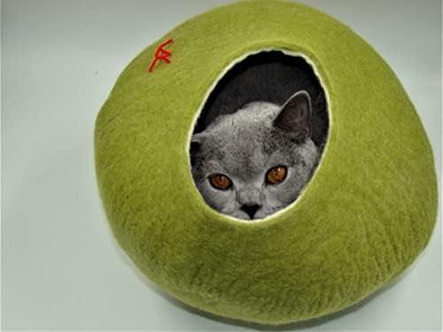 מערת חתול צמר לבד קיוויקיס, ידידותית לסביבה, מיטת חתול מפוארת, עיצובים צבעוניים ואלגנטיים, צמר לבד טבעי,