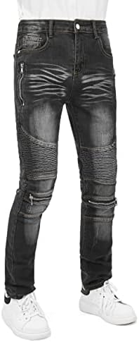 Zehwonpei Mens Skinny Skinny Hiker Slim Fit Jeans אופנה מודפסת מכנסי ג'ינס נוח נוח