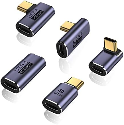 ARME 5 חבילה USB C מתאם, למעלה ולמטה, עיקול אמצע וכפיפה צדדית של 90 מעלות זווית ימנית, סוג סטנדרטי C זכר לנקבה,