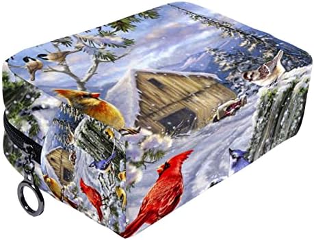 תיקי קוסמטיקה של TbouoBt לנשים, תיקי איפור מארגנים לתיק טיול טיול, ציור שמן ציפורי שלג לחג המולד