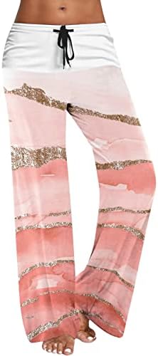 מכנסי פאלאצו לנשים הדפסת שיש רגועה בכושר מכנסי פיג'מה מותניים אלסטיים פלוס מכנסי טרנינג יוגה בגודל מכנסיים
